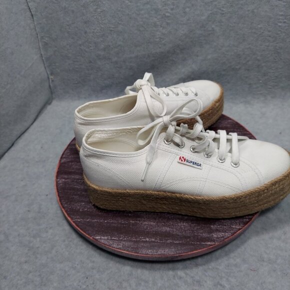 Superga Cotropew Lace Up Platform Jute Rope Espadrille Sneakers White Sz 8,5 - Picture 3 of 10
